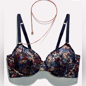 SAVAGE X FENTY Demi Bra Cold-Hearted Snake Lace w/Chain NWT!